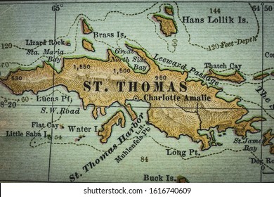 St. Thomas - US Virgin Islands - Vintage Map. Picture of original map  dated 1897 and 1902.