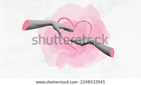 St Valentine's day love concept. Trend illustration vector collage of hands with heart isolated over white background.