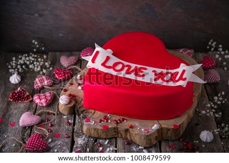 St. Valentine's Day, Mother's Day, Birthday Cake. A festive dessert in the shape of a heart.