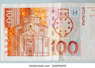 St. Vitus Cathedral in Rijeka and its layout on 100 HRK Croatian kuna banknote.
