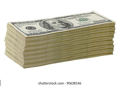 Stack Of $100 Dollar Bills. Isolated On White Background