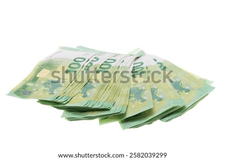 stack of 100 euro banknotes isolated on white background
