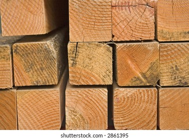 Stack Of 4x4 Lumber At A Construction Site In New York City.