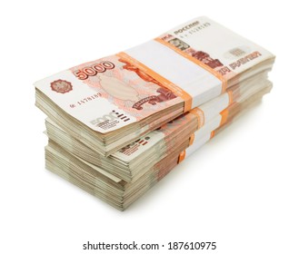 Stack Of 5000 Rubles Packs Isolated On White