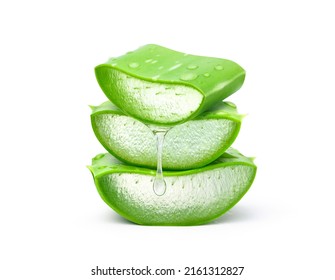 Stack of Aloe vera sliced with gel dripping isolated on white background.  - Shutterstock ID 2161312827