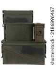 Stack of ammo cans isolated on white background