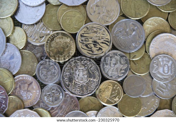 A stack of Australian\
coins.