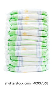 Stack Of Baby Diapers Isolated On White Background