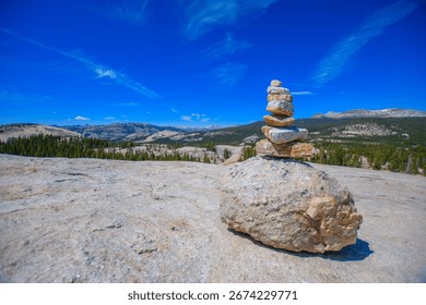A Stack of Balanced Rocks Atop Pothole Dome