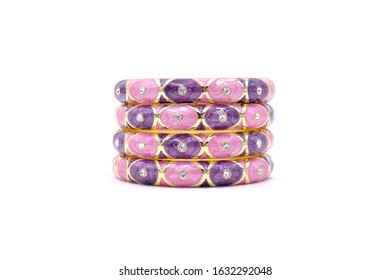 Stack of bangle with vivid color and rhinestone isolated on white background