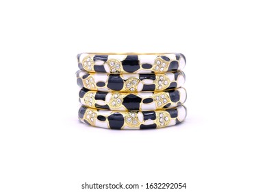 Stack of bangle with vivid color and rhinestone isolated on white background