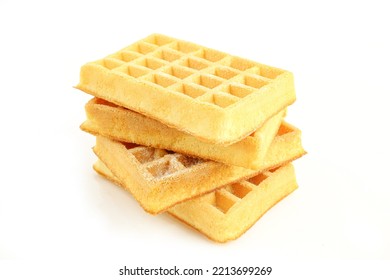 Stack Of Belgian Waffles Isolated On White Background