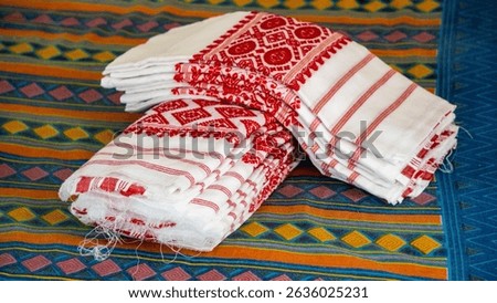 Stack of Bihu gamosa of Assam