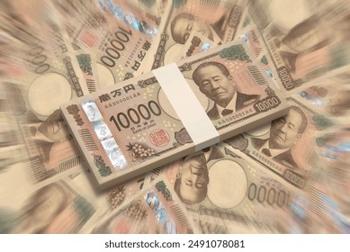 A stack of bills 1000000 yen.The banknote has the words 