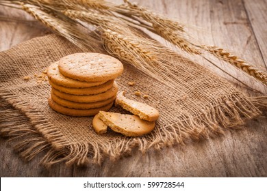 Stack of biscuits with wheat