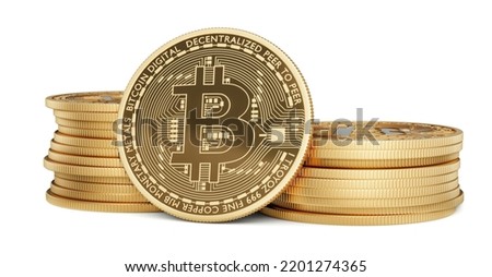 Stack of Bitcoin isolated on white background