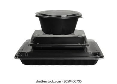 Stack of Black Plastic Takeaway Containers on White Background - Shutterstock ID 2059400735