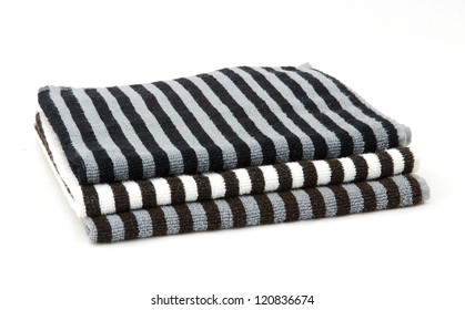 black white striped towels