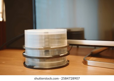 Stack of Blank CDs in Plastic Spindle Case – Retro Data Storage