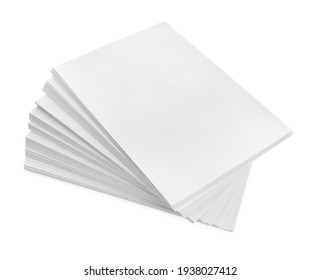 Stack Of Blank Paper Sheets Isolated On White, Above View. Space For Text