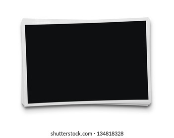 Stack Of Blank Photographs Isolated On White Background With Clipping Path For Inside