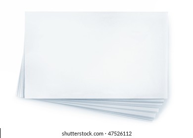 Stack Of Blank White Business Cards, Isolated On White.  Plenty Of Copy-space.