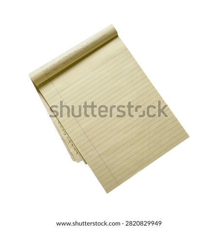 Stack of blank yellow lined paper sheets or notepad on white background