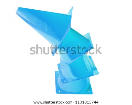 Stack of blue cone, road barrier isolated on a white background.