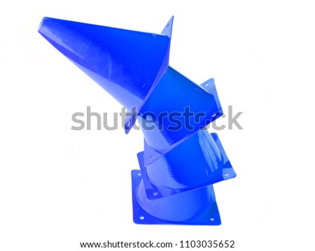 Stack of blue cone, road barrier isolated on a white background.