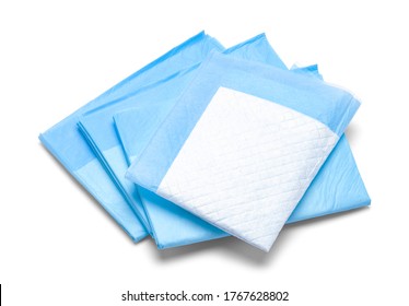 Stack of Blue Diaper Pads Isolated on White Background.
