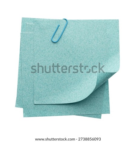Stack of Blue Kraft Paper Sheets with Paper Clip Isolated on White Background