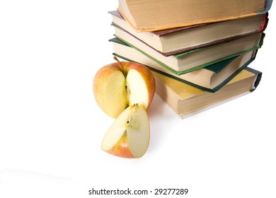 stack of books and apple