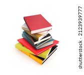 Stack of books in colour covers with white sheets isolated on a white background