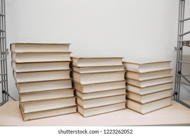 Stack of books in library