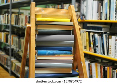 Stack of books in library