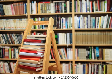 Stack of books in library