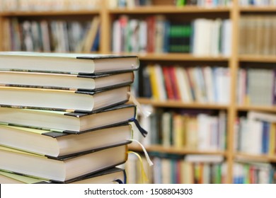 Stack Books Library Blur Bookshelf Background Stock Photo 1272685660