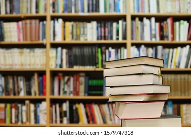 Stack Of Books In Library