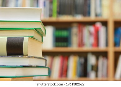 Book Stack On Wood Desk Blurred Stock Photo (Edit Now) 569895262