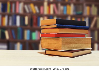 stack of books in library