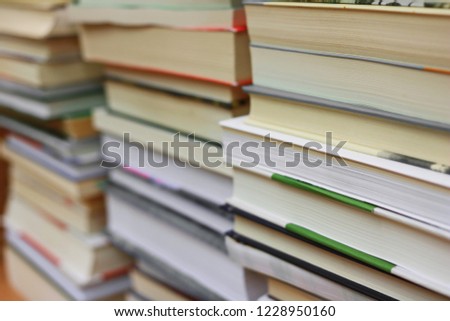 Stack of books in library