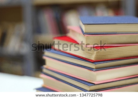 Stack of books in library