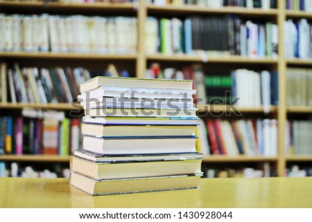 Stack of books in library