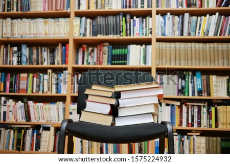 Stack of books in library