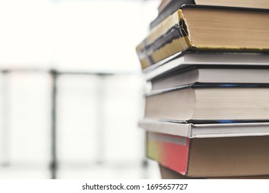 Stack of books on the shelf