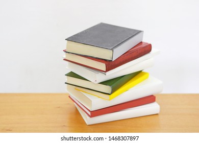 Stack of books on table