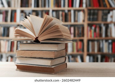 stack of  books on the table, High quality photos of books, education, school, library, books on shelf, books, book mockup,