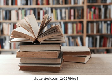 stack of  books on the table, High quality photos of books, education, school, library, books on shelf, books, book mockup,