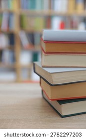 stack of books on the table in the library, High quality photos of books, education, Best Book Photo,
