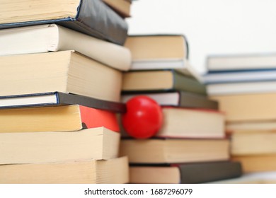 Stack of books on white